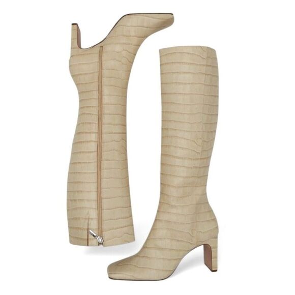 Schutz Diasy Size 9 Almond Buff Crocodile Embossed Leather Western Tall Boot - Picture 9 of 14